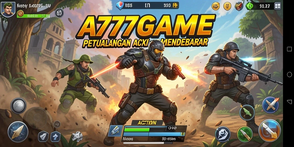 Antarmuka A777GAME yang dinamis dan menarik, menampilkan aksi yang seru.