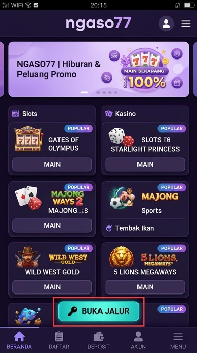 Tampilan link alternatif ngaso77