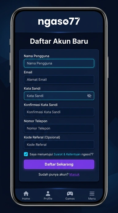 Tampilan halaman daftar ngaso77